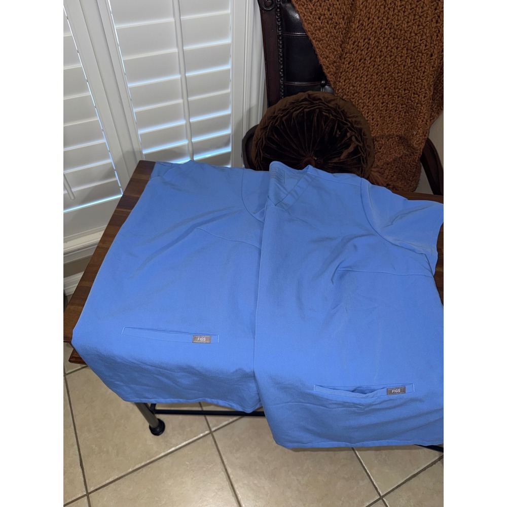 FIGS Technical Collection Scrub Top Ceil Blue V-Neck Short Sleeve 3XL lot of 2